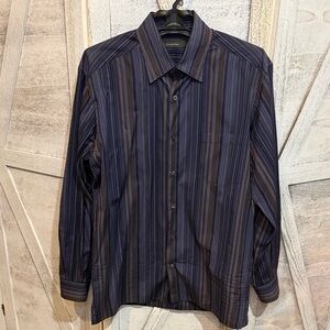 Ermenegildo Zegna Navy and Black Striped Casual Shirt